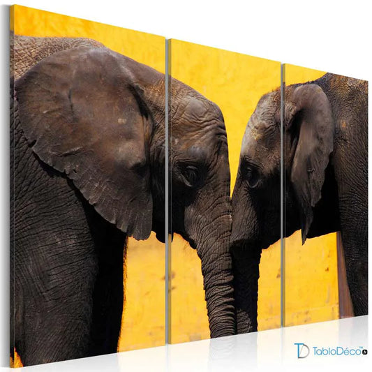 Acheter un Tableau Triptyque avec des Éléphants - TabloDéco.fr