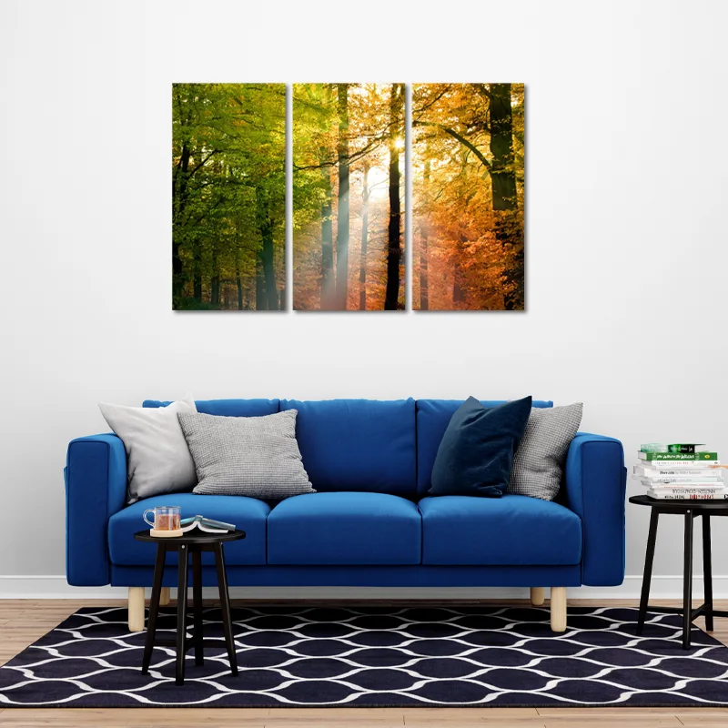  Tableau décoratif en Triptyque représentant une Forêt dans un salon - TabloDéco.fr
