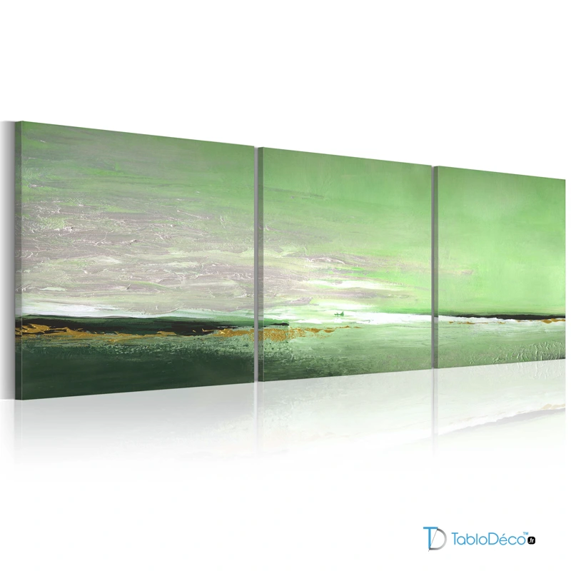 Acheter un Tableau Triptyque Vert Peint à la main - TabloDéco.fr