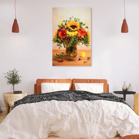 Toile décorative d'une Vase avec Fleurs dans une chambre - TabloDéco.fr