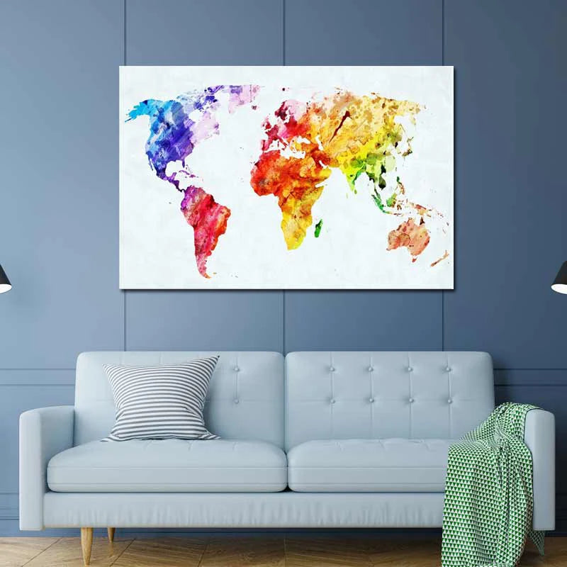 Toile Décorative Carte du Monde en Couleur - TabloDéco.fr