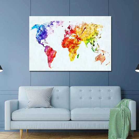 Toile Décorative Carte du Monde en Couleur - TabloDéco.fr