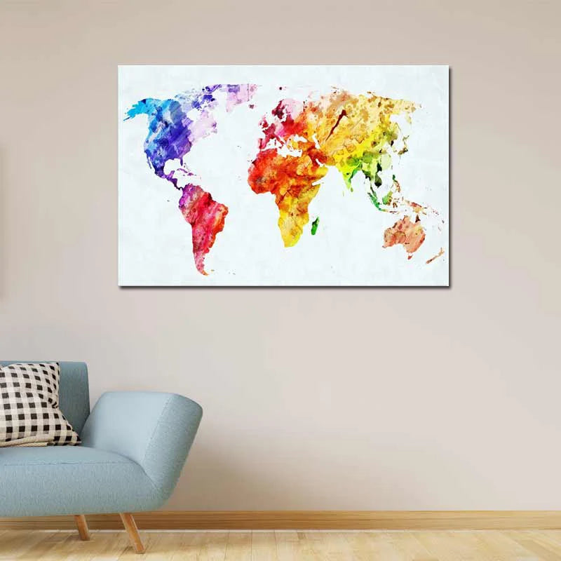 Toile Carte du Monde Couleur - TabloDéco.fr