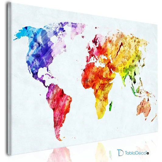 Acheter une Toile Imprimée Carte du Monde Couleur - TabloDéco.fr