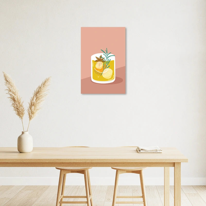 Toile déco avec Cocktail Jaune Ensoleillé accroché dans une salle à manger