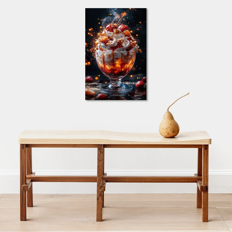 Toile déco d'une Glace Caramel aux Fruits Rouges dans une cuisine