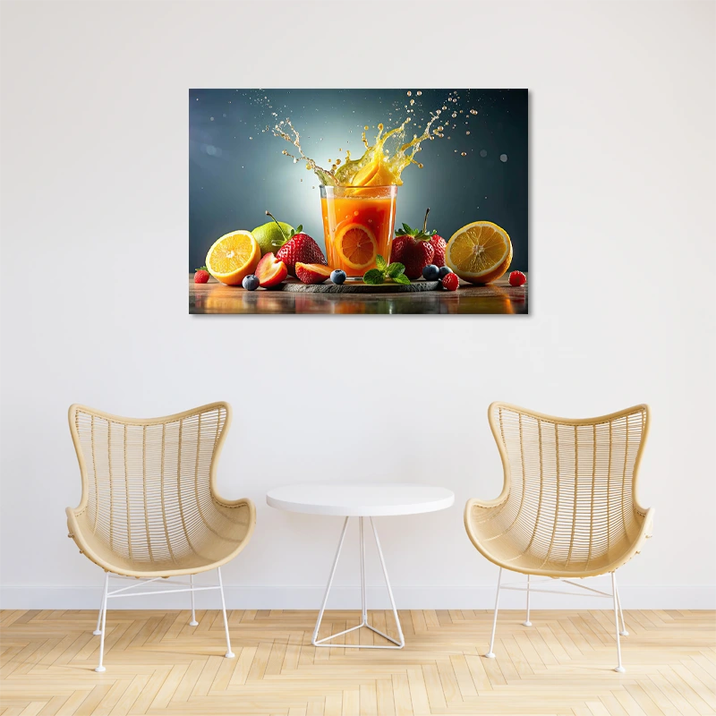 Toile déco avec un Jus d'Agrumes et Fruits Rouges dans une cuisine