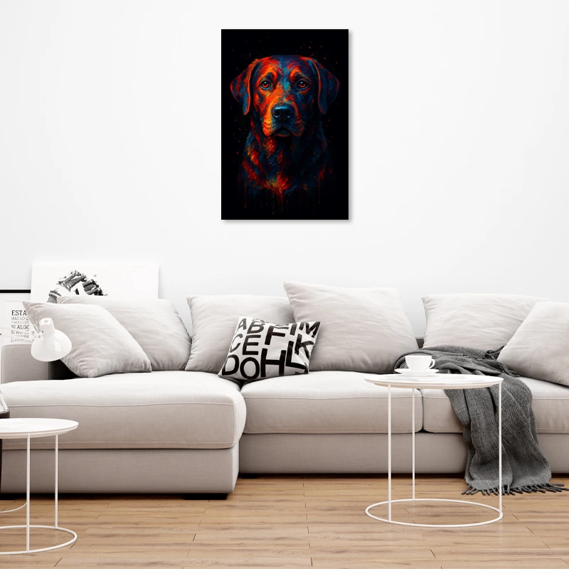 Toile déco d'un Labrador Multicolore dans un salon