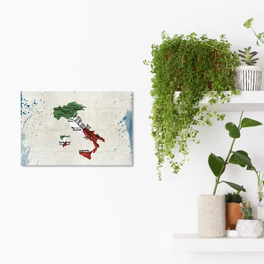 Toile déco avec une couche de liège - Carte de l'Italie
