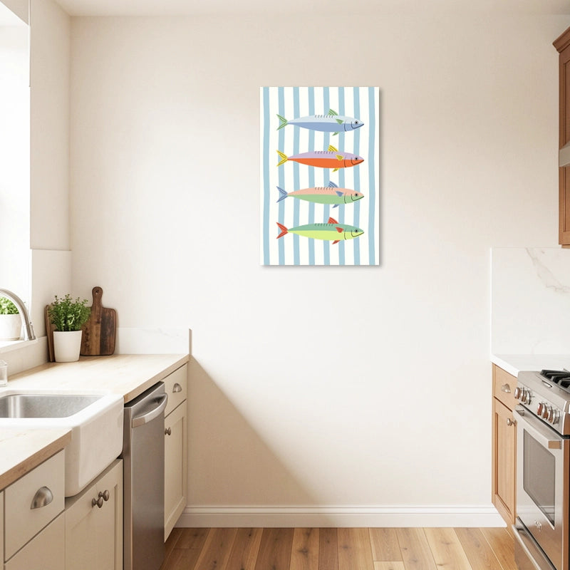 Toile déco de Sardines Colorées dans accroché dans une cuisine