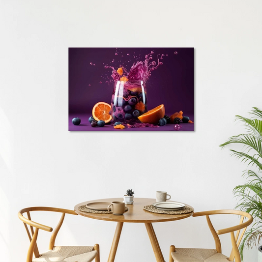 Toile déco Verre de Fruits Myrtille et Orange