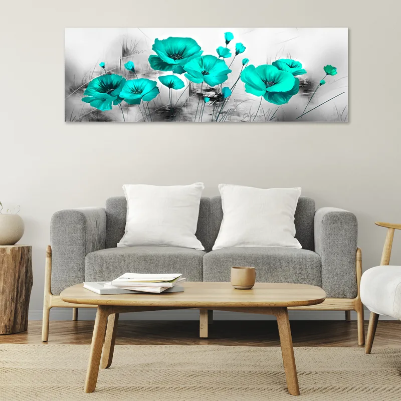 Tableau Fleurs Turquoise Coquelicots