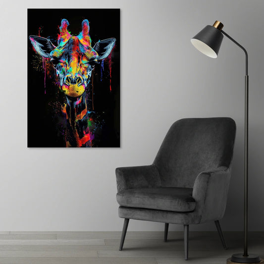 Toile Girafe Multicolore Fond Noir