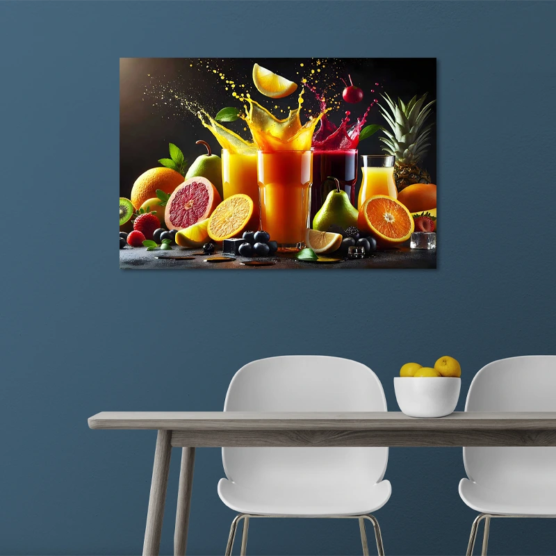 Toile avec des Jus de Fruits Colorés dans une cuisine