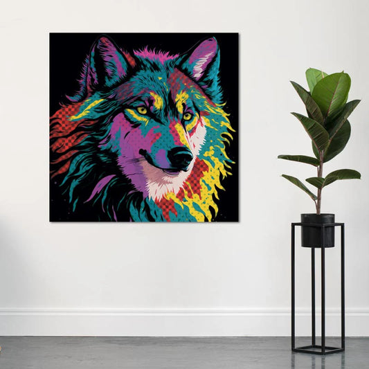 Toile décorative d'un loup pop art - TabloDéco.fr