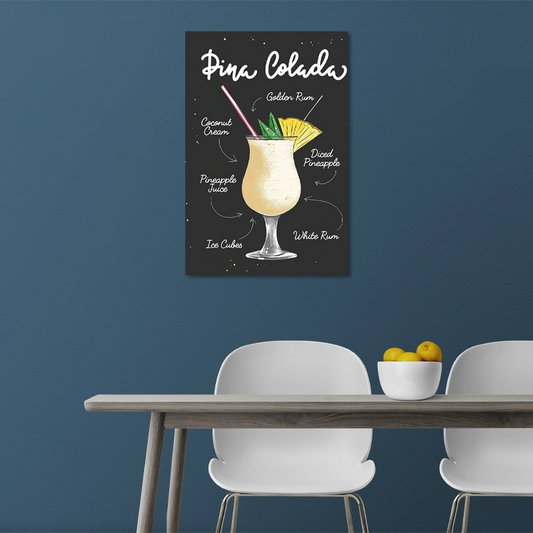 Toile murale de la recette du Cocktail Pina Colada pour décorer la cuisine