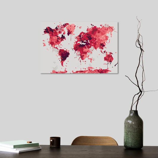 Toile numérotée d'une Carte du Monde Rouge