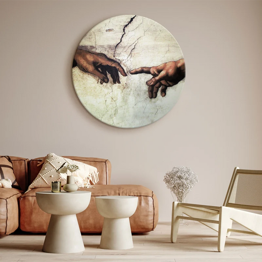 Toile murale ronde de La Création d'Adam de Michelangelo