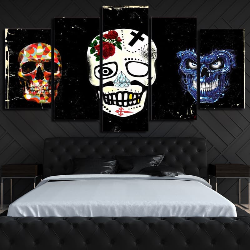 Tableau de Décoration Murale avec Têtes de Mort Mexicaines