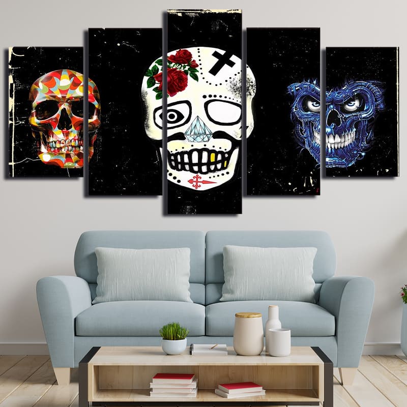Toile Imprimée Tête de Mort pour Décoration Mexicaine en 5 parties