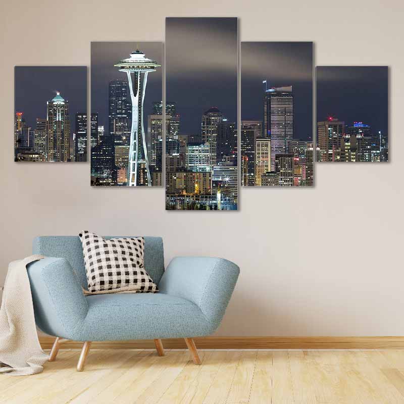 Tableau Seattle de Nuit (5 parties)
