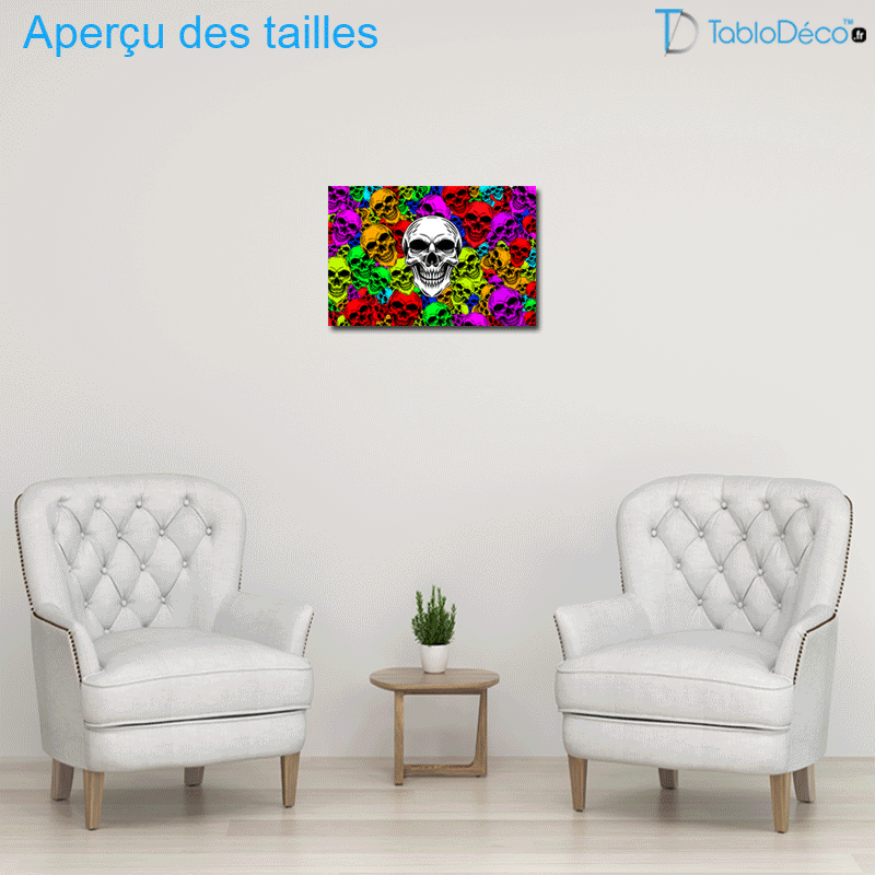 Aperçu des tailles du Cadre Tête de Mort Couleur