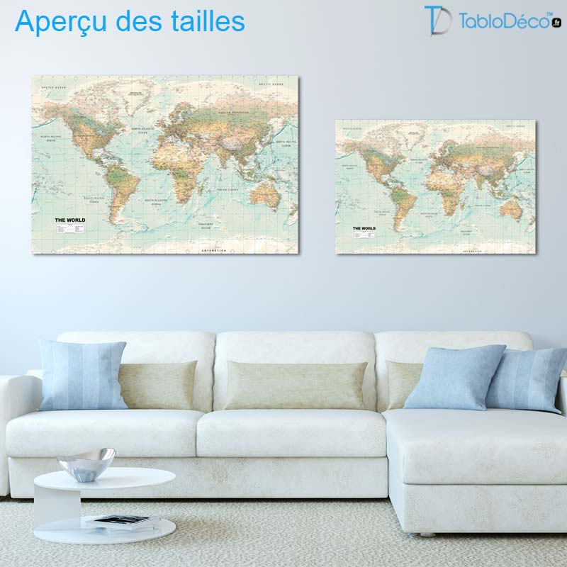 Carte du Monde sur toile Grand Format