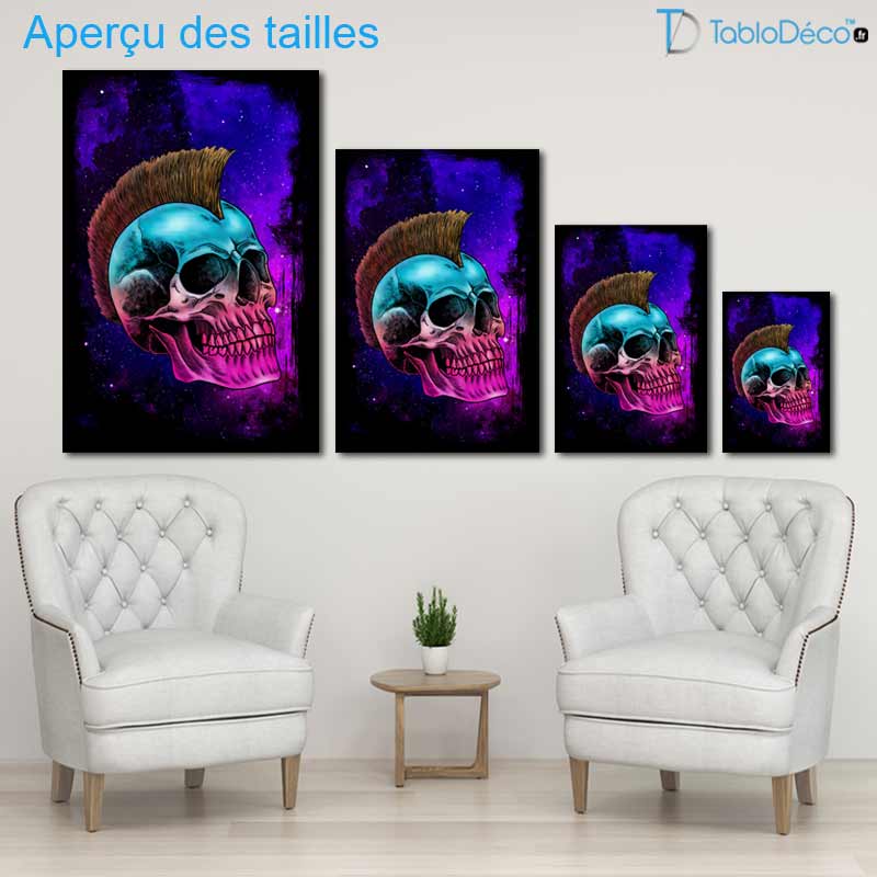 Aperçu des tailles du Tableau Tête de Mort Couleurs