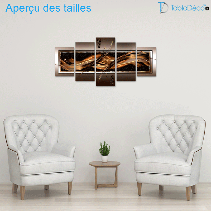 Tableau Abstrait Taupe et Or (5 panneaux)