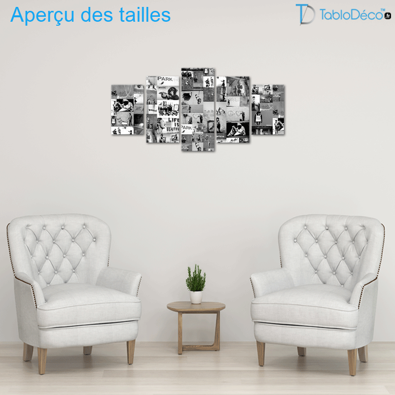 Tableau Banksy 5 panneaux Noir et Blanc