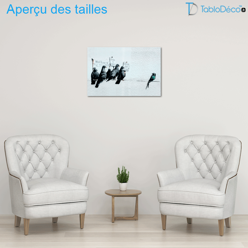 Tableau Banksy "Les Pigeons et le Voyageur"