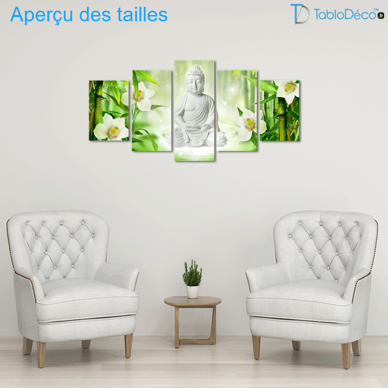 Tableau Bouddha Blanc (5 panneaux)