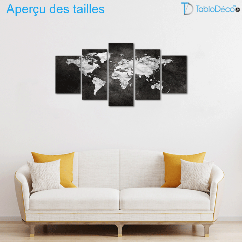 Tableau Carte du Monde Noir et Blanc