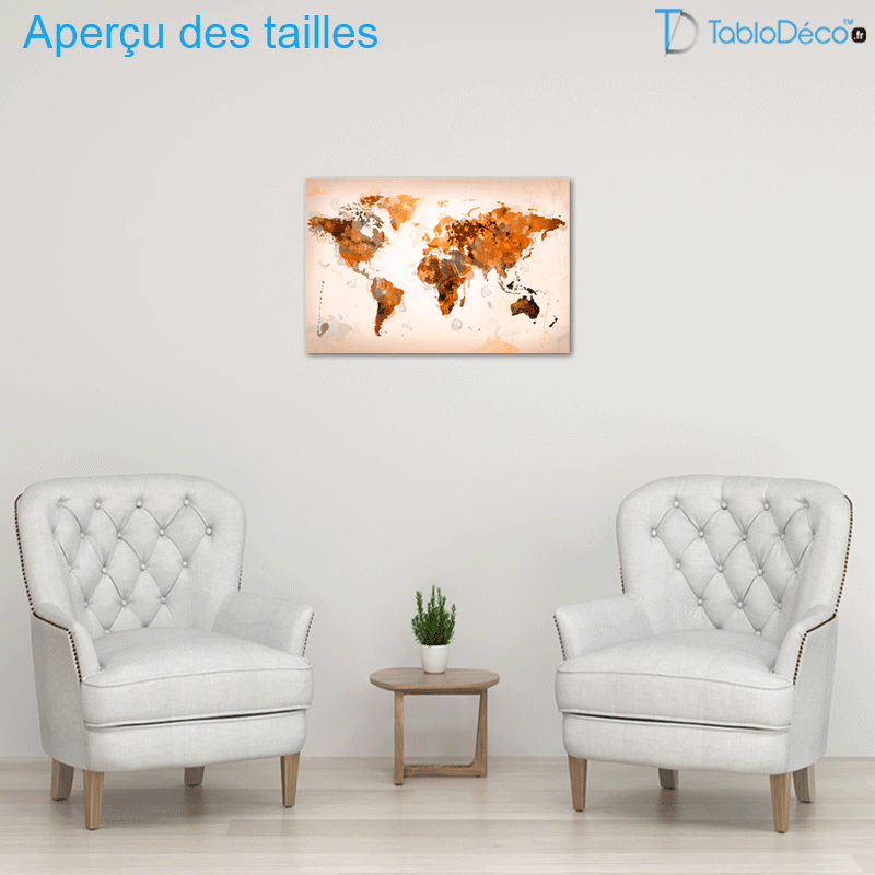 Tableau Carte du Monde Orangée