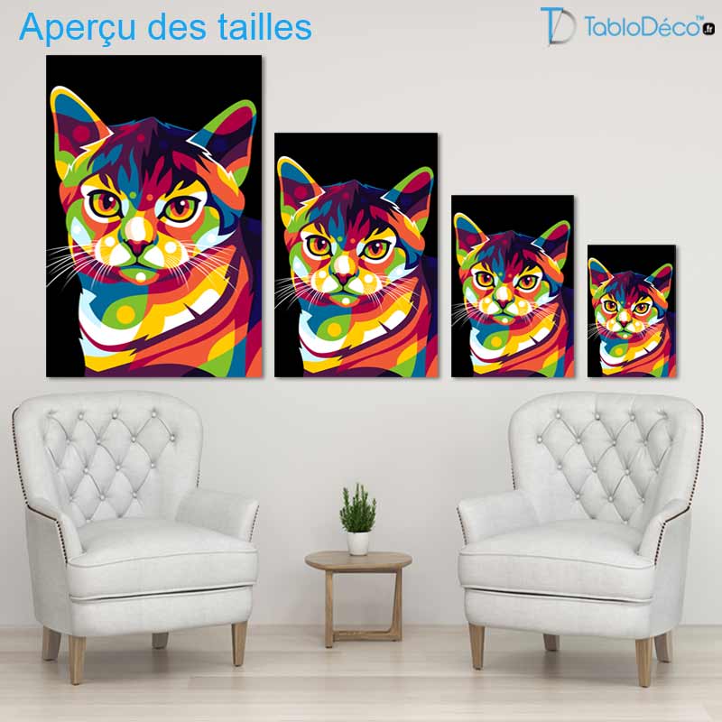 Aperçu des tailles du Tableau Chat Pop Art