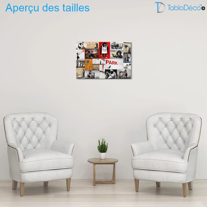 Aperçu des tailles du Tableau Collage Street Art Banksy