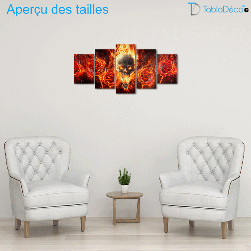 Tableau Crâne et Roses en feu