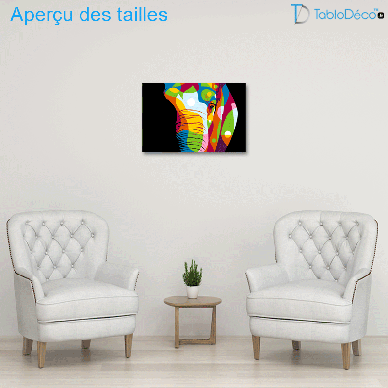 Aperçu des tailles du Tableau Éléphant Pop Art
