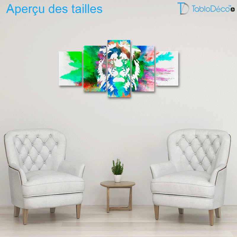 Aperçu des tailles du Tableau Lion 5 pièces