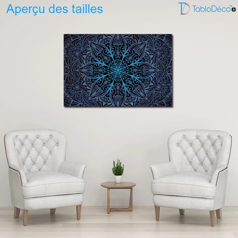 Aperçu des tailles du Tableau Mandala Bleu
