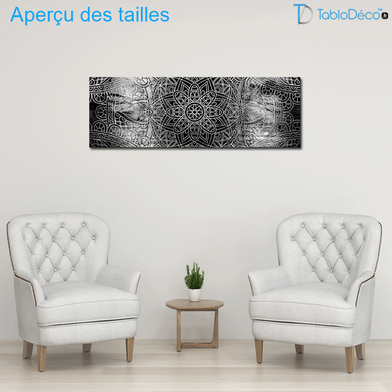 Aperçu des tailles du Tableau Mandala Noir et Blanc format panoramique