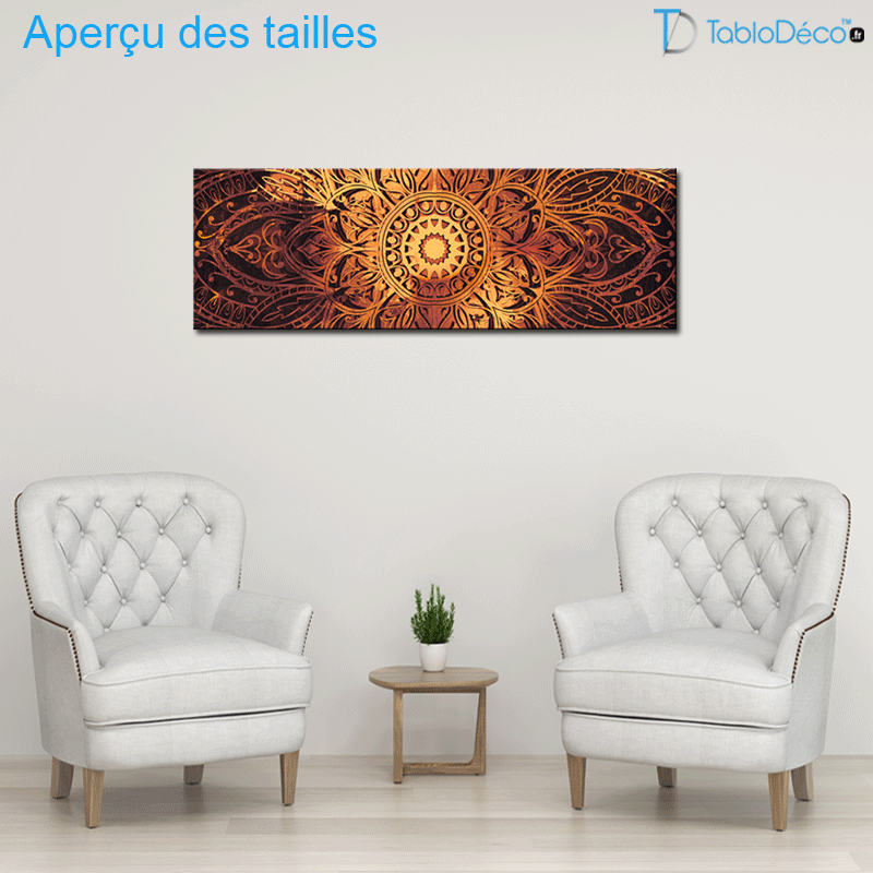 Aperçu des tailles du Tableau Mandala Or