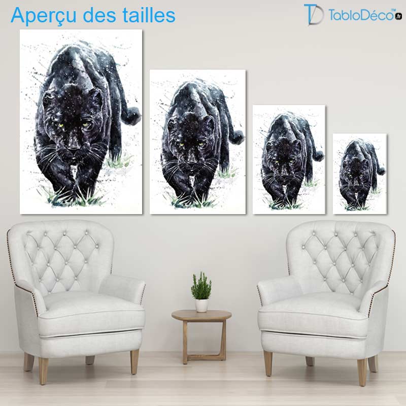Aperçu des tailles du Tableau Panthère Noir et Blanc