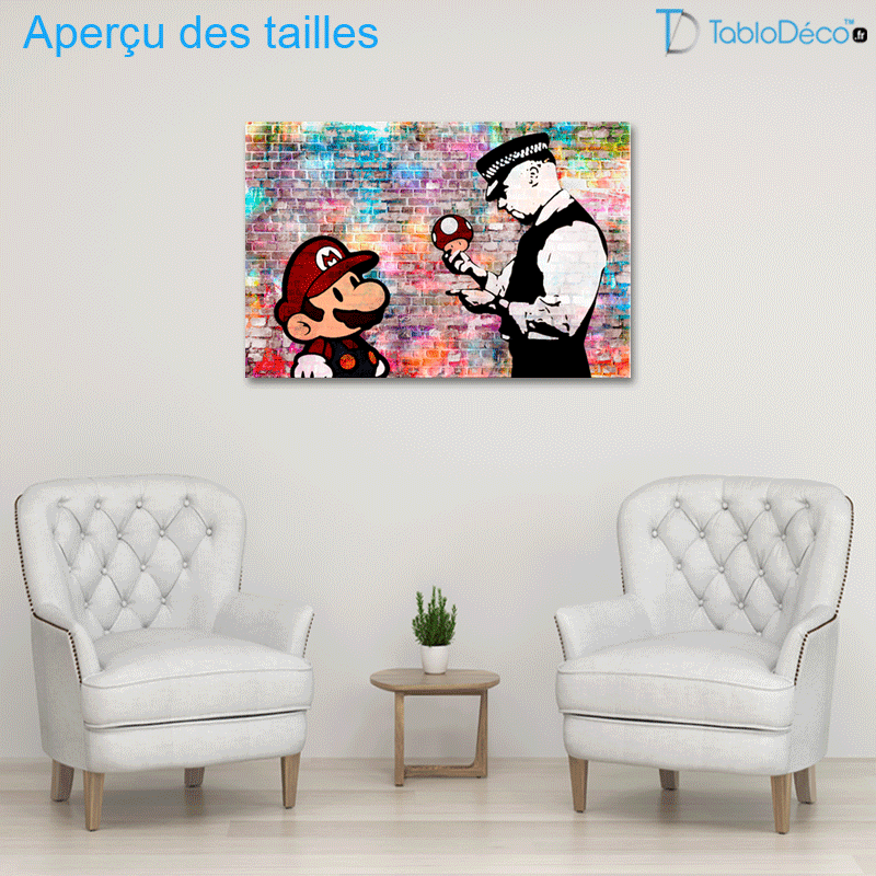 Aperçu des tailles du Tableau Pop Art Mario