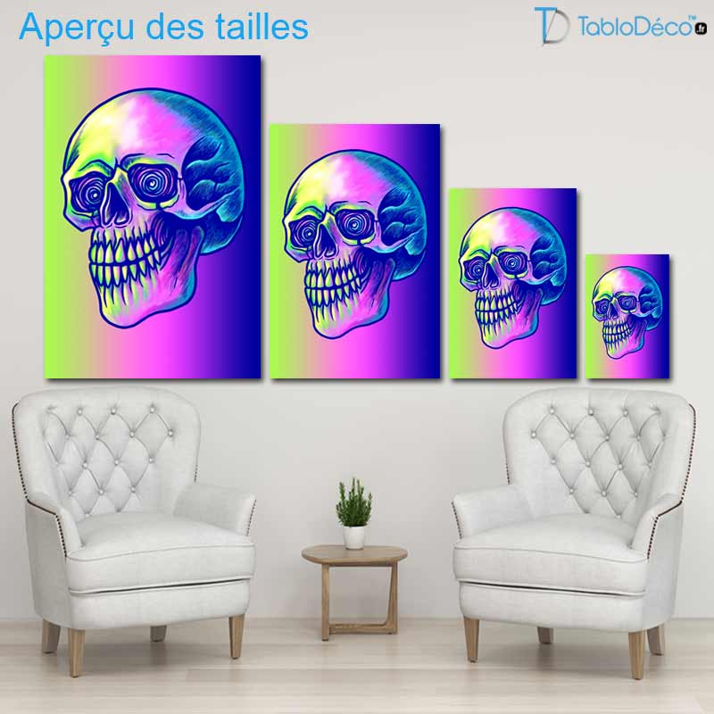 Aperçu des tailles du Tableau Pop Art Tête de Mort
