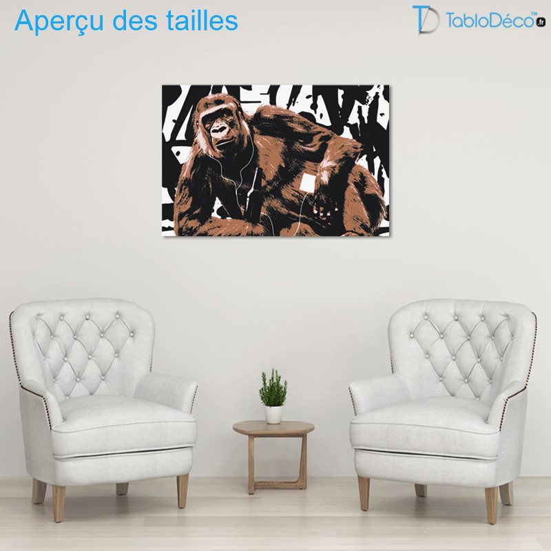 Aperçu des tailles du Tableau Singe avec des écouteurs