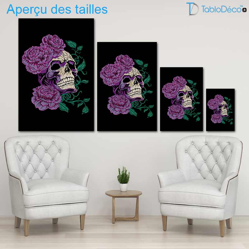 Aperçu des tailles du Tableau Tête de Mort Design Fleurie