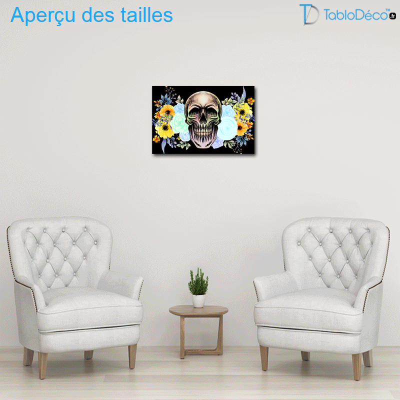 Aperçu des tailles du Tableau Tête de Mort Fleur
