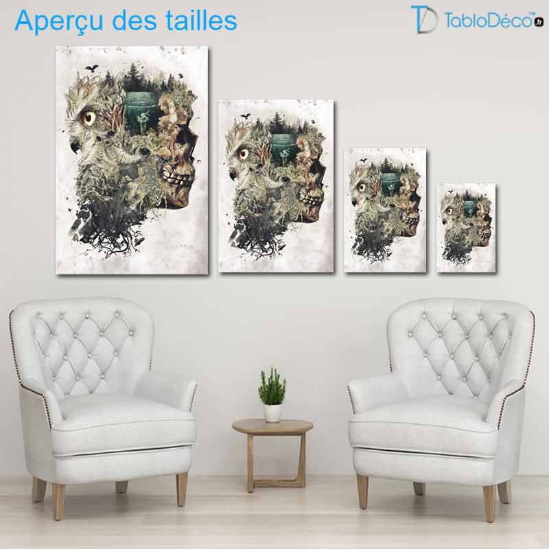 Aperçu des tailles du Tableau Tête de Mort Illusion d'Optique