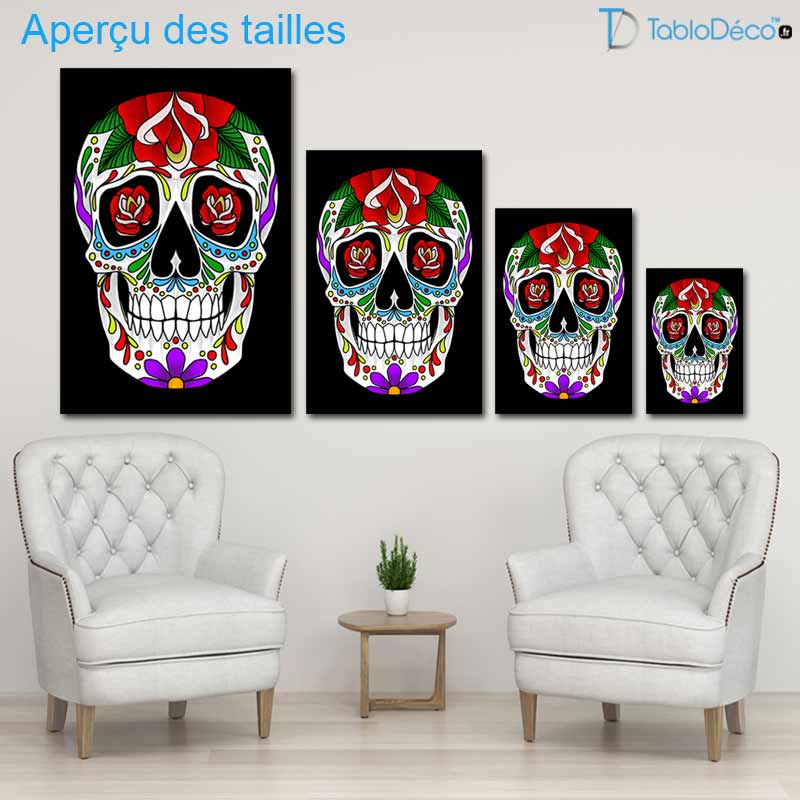 Aperçu des tailles du Tableau Tête de Mort Mexicaine